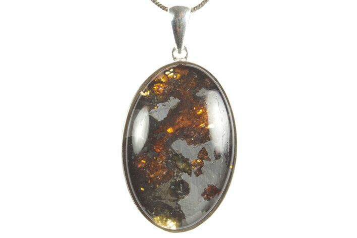 Sericho Pallasite Oval Meteorite Pendant - Sterling Silver #373091